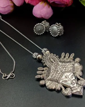 Temple Oxidized Necklace With Earrings, ORN40004