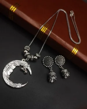 Contemporary Oxidized Necklace With Earrings, ORN40005