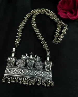 Ghungroo Chain Oxidized Peacock Necklace, ORN40006