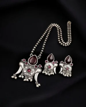 Handcrafted Oxidized Necklace with Earrings, ORN40021