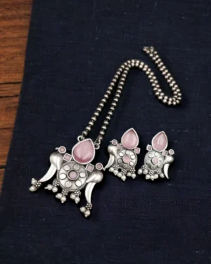 Handcrafted Oxidized Necklace with Earrings, ORN40022