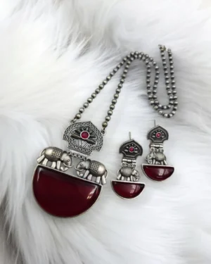 Handcrafted Oxidized Necklace with Earrings, ORN40024