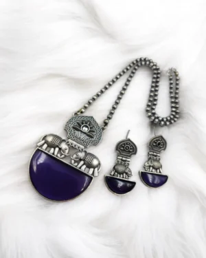 Handcrafted Oxidized Necklace with Earrings, ORN40028