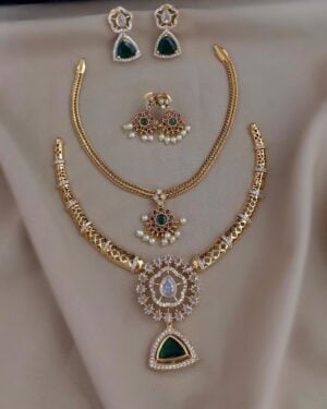 Pure Zirconian Diamond and Kundan Necklace with Earrings Set (2 Sets), ORN10147