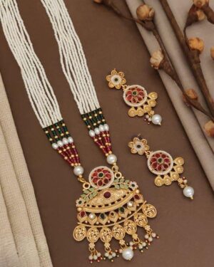 Rajwadi Kundan and Beads Necklace with Earrings, ORN10216