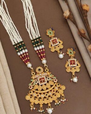 Rajwadi Kundan and Beads Necklace with Earrings, ORN10223