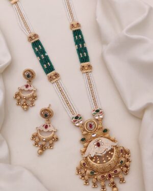 Rajwadi Kundan and Beads Necklace with Earrings, ORN10466