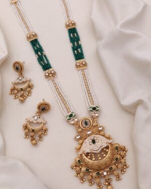 Rajwadi Kundan and Beads Necklace with Earrings, ORN10467