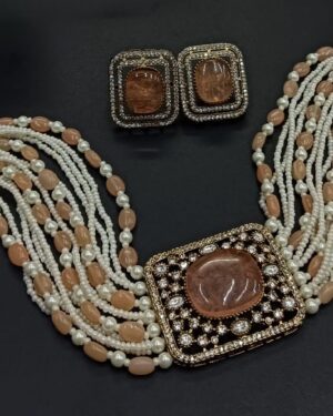 Kundan Multi-Layer Pearl Pure Zirconian Diamond Choker Set, ORN10546