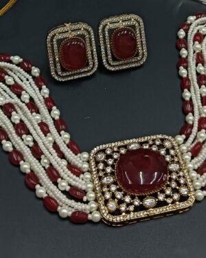 Kundan Multi-Layer Pearl Pure Zirconian Diamond Choker Set, ORN10561