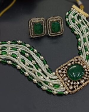 Kundan Multi-Layer Pearl Pure Zirconian Diamond Choker Set, ORN10562