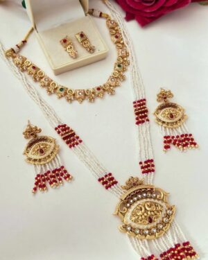 Rajwadi Kundan and Beads Necklace with Earrings, ORN10761