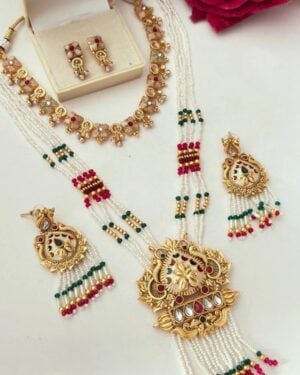 Rajwadi Kundan and Beads Necklace with Earrings, ORN10766