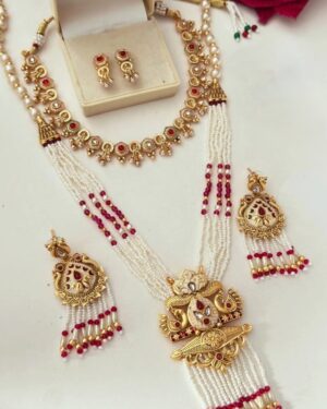 Rajwadi Kundan and Beads Necklace with Earrings, ORN10768