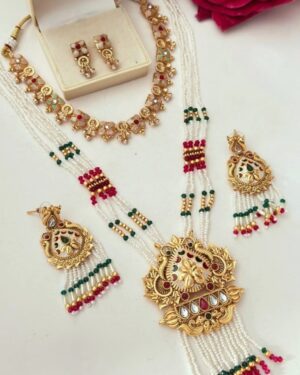 Rajwadi Kundan and Beads Necklace with Earrings, ORN10770