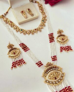 Rajwadi Kundan and Beads Necklace with Earrings, ORN10772