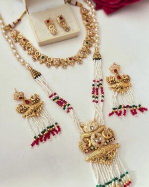Rajwadi Kundan and Beads Necklace with Earrings, ORN10773