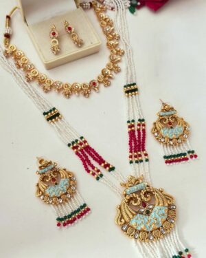 Rajwadi Kundan and Beads Necklace with Earrings, ORN10775