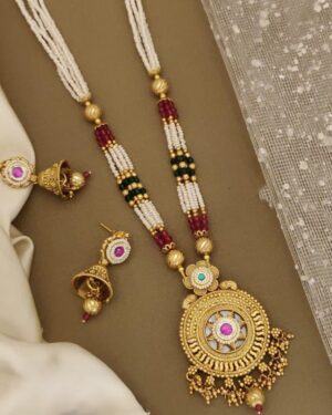Rajwadi Kundan and Beads Necklace with Earrings, ORN20146