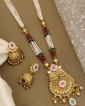 Rajwadi Kundan and Beads Necklace with Earrings, ORN20148
