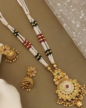 Rajwadi Kundan and Beads Necklace with Earrings, ORN20150