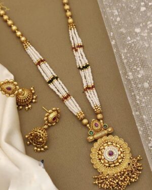 Rajwadi Kundan and Beads Necklace with Earrings, ORN20151