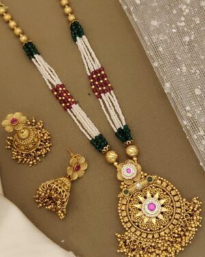 Rajwadi Kundan and Beads Necklace with Earrings, ORN20156