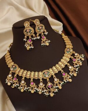 Rajwadi Kundan and Beads Necklace with Earrings, ORN20177
