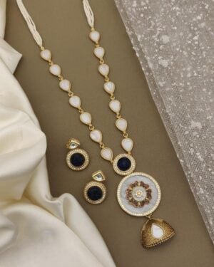 Rajwadi Kundan and Beads Necklace with Earrings, ORN31181