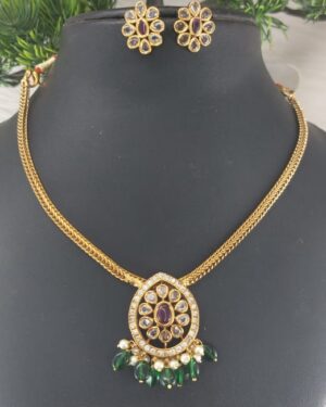 Pure Zirconian Diamond and Kundan Necklace with Earrings Set, ORN31195