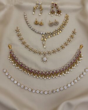 Pure Zirconian Diamond Necklace with Earrings Set (4 Sets), ORN31199