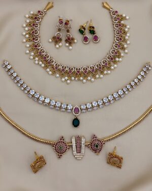 Pure Zirconian Diamond Necklace Set (3 Sets), ORN31365