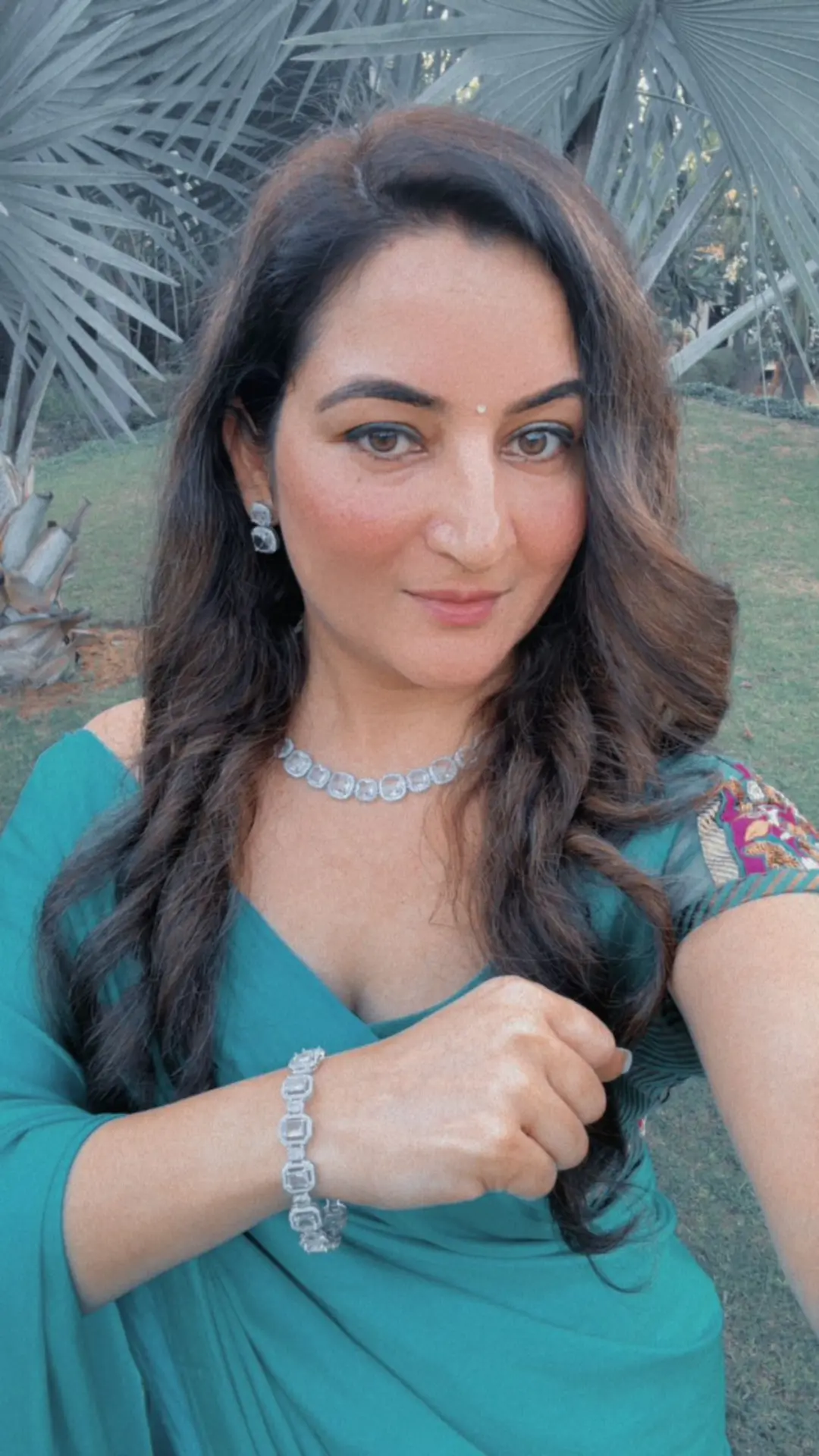 Mahi in our American Diamond Necklace Set and Bangles